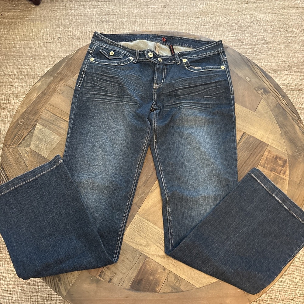 Guess Naomi Jeans Womens 32 Dark Wash Embroidered Bootcut Denim Low Rise Blue